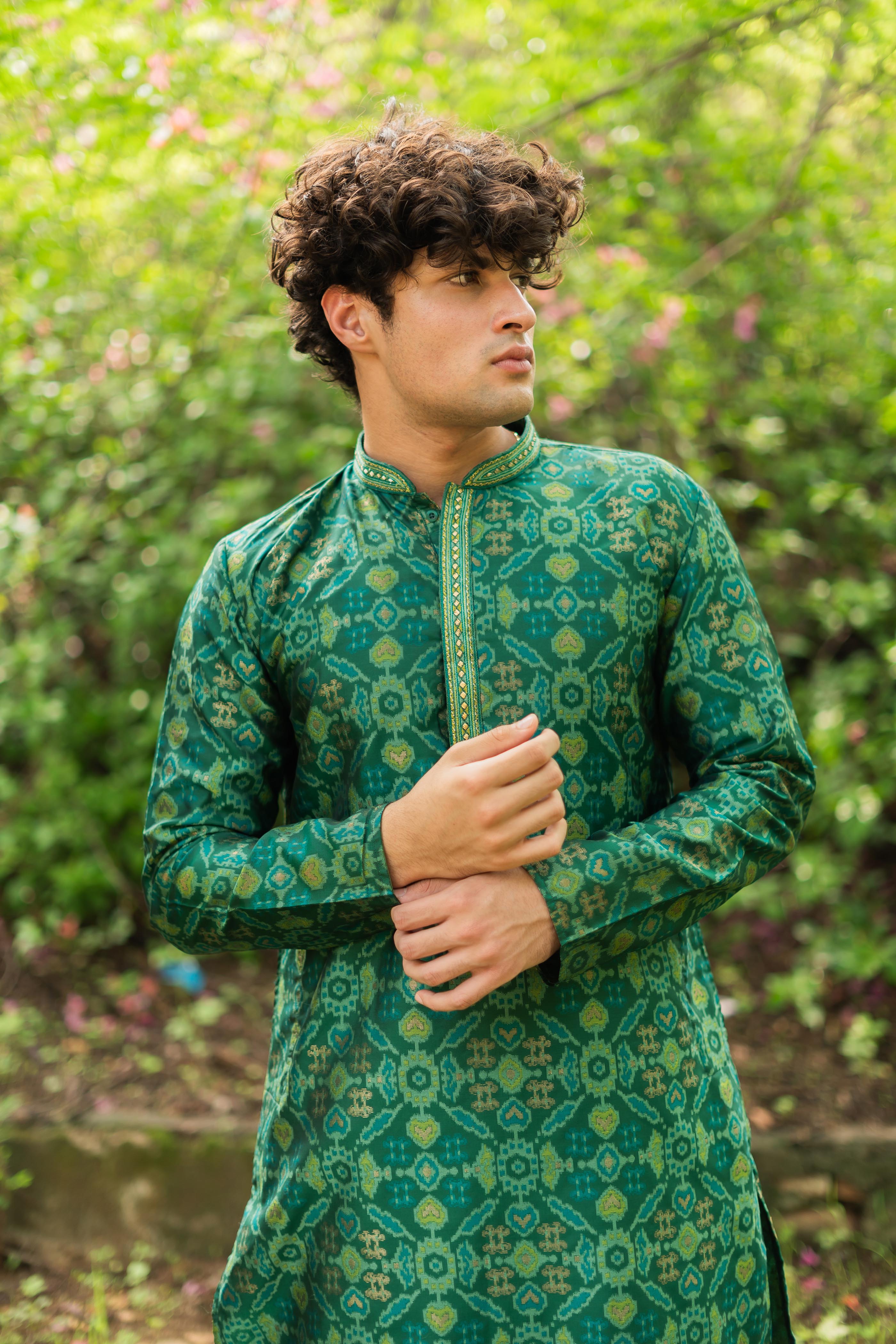 Fresh Green Jacquard Men's Kurta
